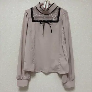 pium 피움 하이넥 레이스 상의 핑크 블라우스 긴팔 지뢰계