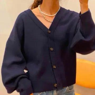 THE SHINZONE 케이프 린 가디건 네이비 밀라노 리브