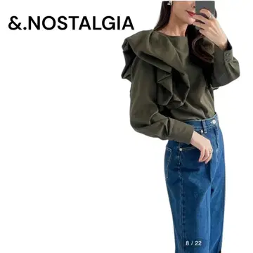 &. NOSTALGIA 볼륨 슬리브 블라우스 카키 새상품급