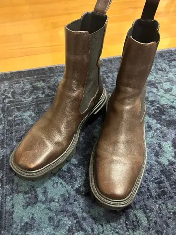 ZARA 리얼 브라운 가죽 사이드 고어 부츠 38