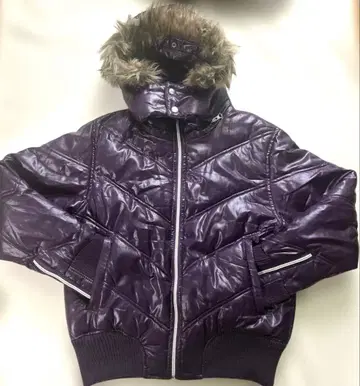 y2k 그런지 퍼 광택 다운 자켓 보라색 퍼플 헤이세이