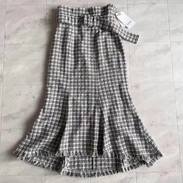미사용 택 포함 SNIDEL 스나이델 트위드 스커트 체크 무늬 S 블랙