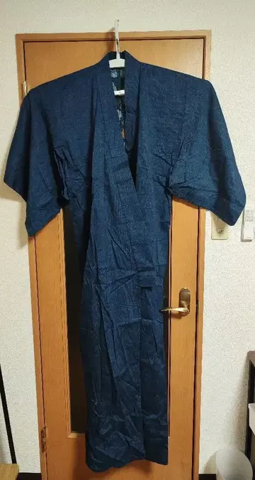 다크 블루 데님지 기모노 꽃무늬 안쪽