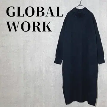 글로벌 워크 하이넥 긴팔 니트 원피스 사이드 슬릿 울 혼방 블랙