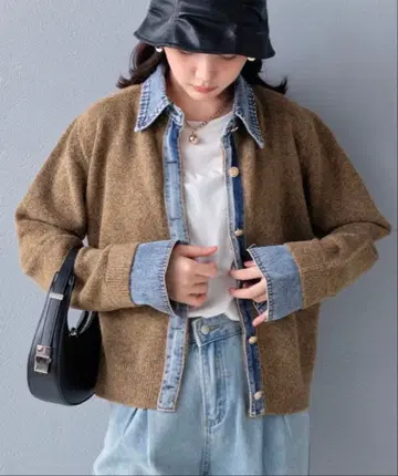 Rejoule/데님 옷깃 버튼 니트 가디건/카멜 /미사용 새상품 택 포함