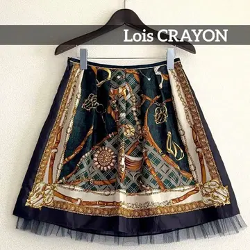 [ 로이스크레용 ] 스카프 패턴 스커트 ( 밑단 튤 레이스 )