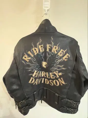 할리데이비슨 파이어 패턴 자수 가죽 자켓 블랙 L 사이즈