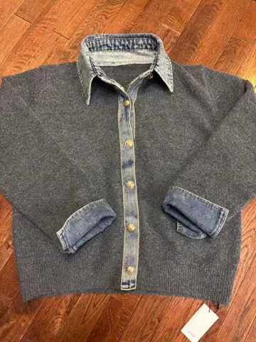 데님 카라 부착 가디건 그레이