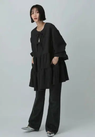 티어드 미니 원피스 LS 여성용 블랙 새상품 로리즈팜