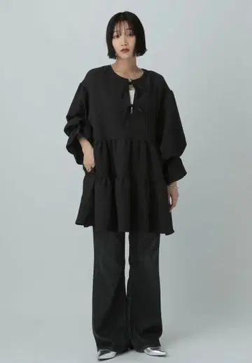 티어드 미니 원피스 LS 여성용 블랙 새상품 로리즈팜