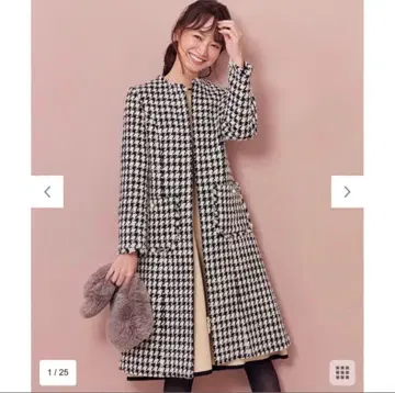 컨디션 최상 토카 PUZZLE 트위드 코트 하운드투스 체크