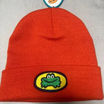 새상품 미사용 공식품 파라파라 래퍼 니트 모자 비니 오렌지 개구리 자수
