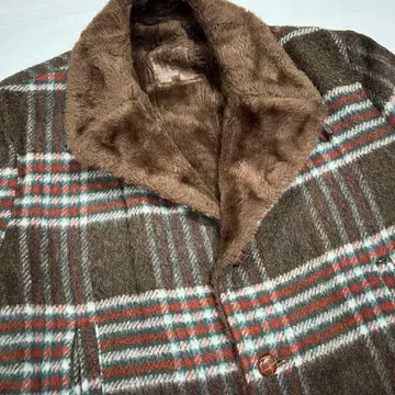 70s 체크 보아 런치 코트 시부 자켓 브라운
