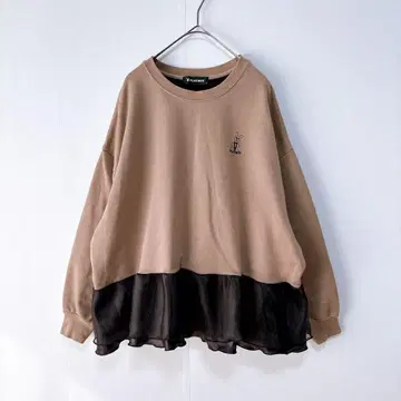 구제 의류 리메이크 상의 긴팔 맨투맨 밑단 프릴 바이컬러