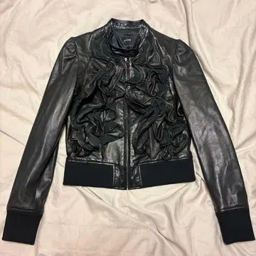 LE CIEL BLEU 램 가죽 38 프릴 디자인 가죽 자켓