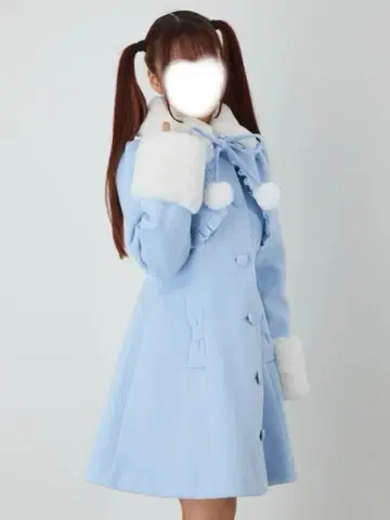 앙크루즈 볼레로풍 퍼 장식 코트 스카이블루 블루 양산형