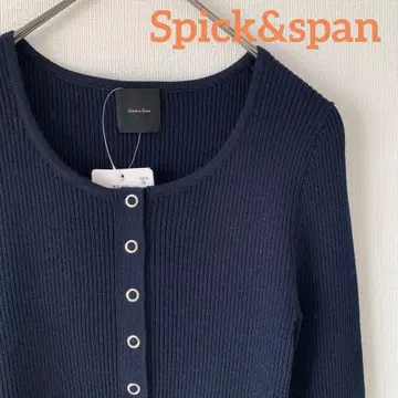 새상품 스픽 앤 스팬 U넥 헨리 리브 니트 네이비
