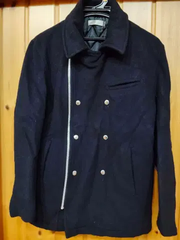 네이비 더블 브레스트 피 코트