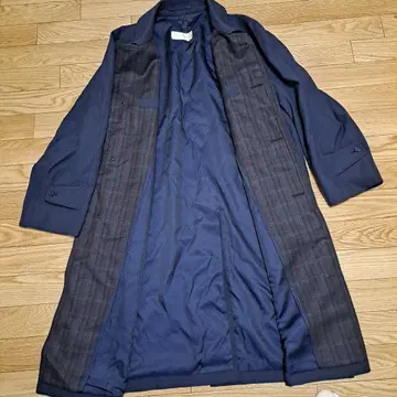 네이비 스텐카라 코트 울 혼방