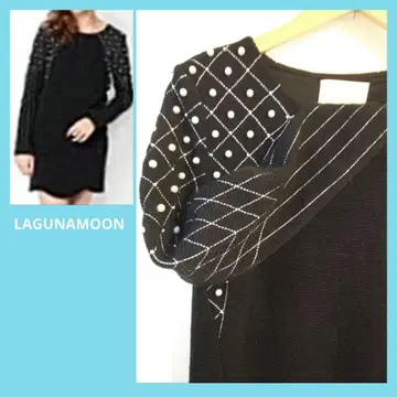 [ LAGUNAMOON ] 모조 진주 부착 원피스 튜닉 긴팔