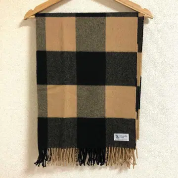 존스톤즈 캐시미어 블록 체크 대형 스톨 카멜 한정판