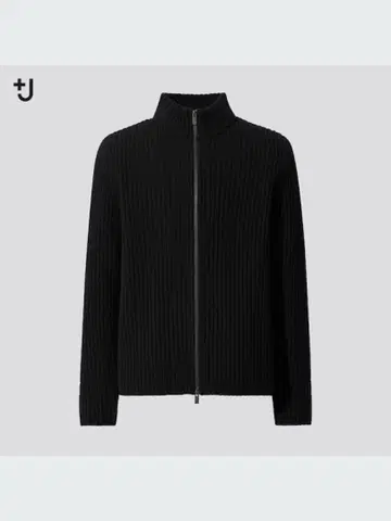 유니클로 +J 미들 게이지 리브 풀 집업 스웨터 S 블랙