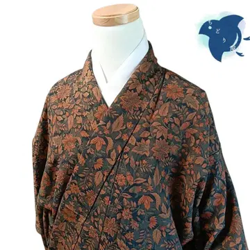 C9 치도리야 기모노 코몬 워셔블 기모노 화학 섬유 꽃 그린 브라운