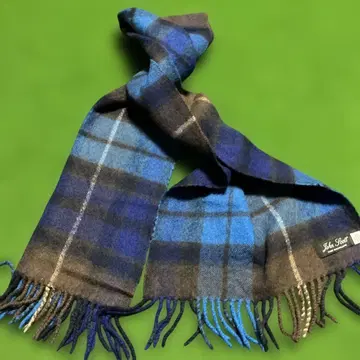John Scott 울 머플러 파랑 브라운 체크