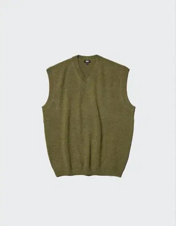 UNIQLOV 넥 니트 베스트 XL 올리브 그린
