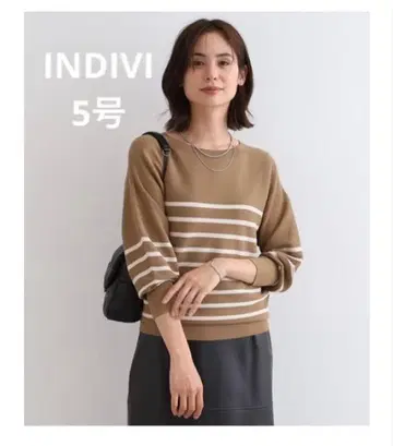 INDIVI [세탁 가능/보더] 보트넥 형태 니트