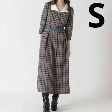 REDYAZEL 체크 무늬 롱 셔츠 원피스 블랙 가을/겨울 클래시컬 S