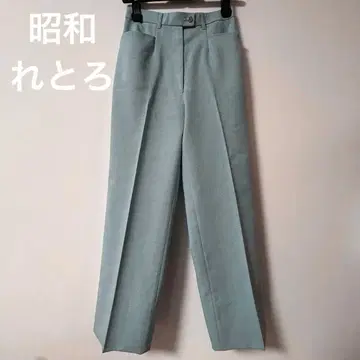 민트 그린 센터 플리츠 슬랙스 쇼와 레트로