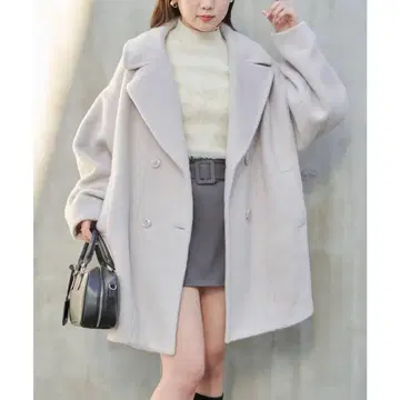 chico 재기 더블 미들 기장 코트 그레이지