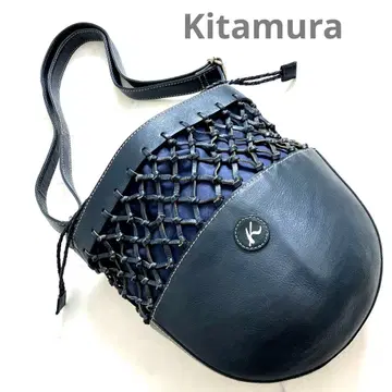 희귀 [ 새상품급 ] Kitamura 숄더백 복조리 뜨개질 가죽 네이비