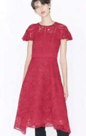 GRACE CONTINENTAL 패치워크 레이스 드레스 빨간색