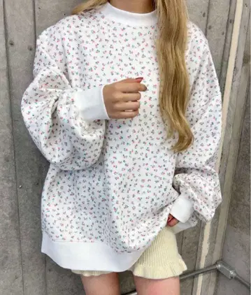 WC 플라워 패턴 빅 맨투맨 핑크