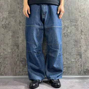 00s PIKO 와이드 데님 팬츠 절개 세로 워싱 컷오프 스트릿