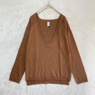KBF/V넥 니트 스웨터/M/얇은 소재 브라운