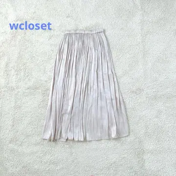 wcloset 플리츠 스커트 롱 기장 새틴 허리밴딩 개더