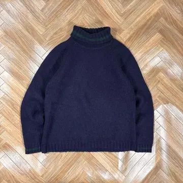홍콩제 90s 엘엘빈 터틀넥 스웨터 울 니트 네이비