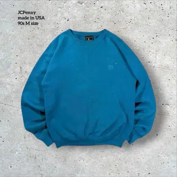 90s USA제 올림픽 자수 로고 맨투맨 터콰이즈 블루 무지 솔리드