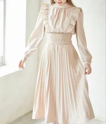 tocco closet 핑크 프릴 리본 긴팔 원피스 롱