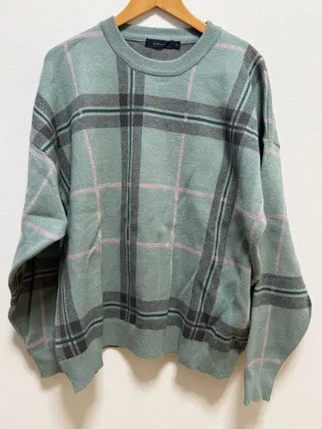 RAGEBLUE 레이지블루 민트 그린 체크 무늬 니트 스웨터