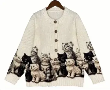 고양이 가득 귀여운 가디건 M 냥코 가디건