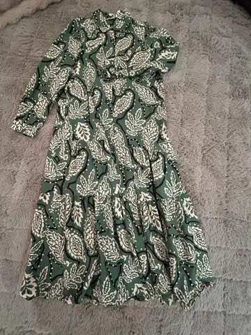 ZARA 그린 컬러 잎 패턴 롱 원피스 USA 사이즈 S