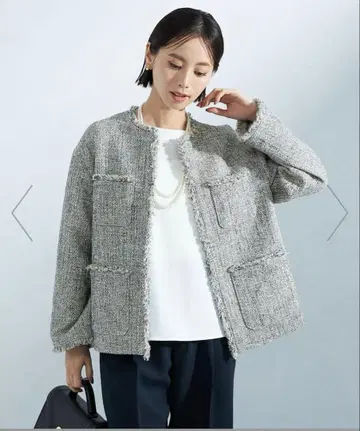 [ 새상품급 ] 그린라벨 트위드 노카라 자켓 코발트 M