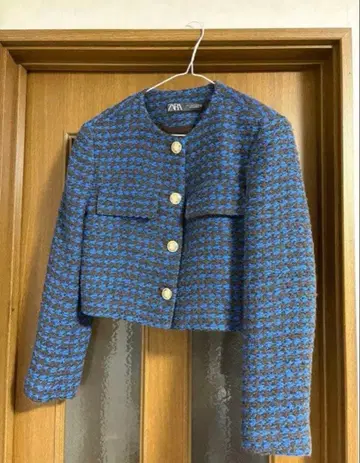 ZARA 트위드 자켓 아우터 격자 무늬