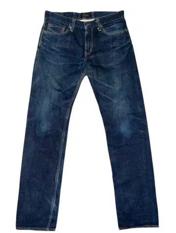 BRONQUES 빨간 귀 다크 블루 스트레이트 데님 팬츠