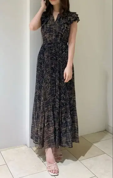 [ COCODEAL ] 기하학 프린트 프릴 플리츠 원피스