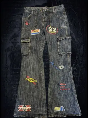 y2k 시크 스타일 그런지 구제 의류 플레어 데님